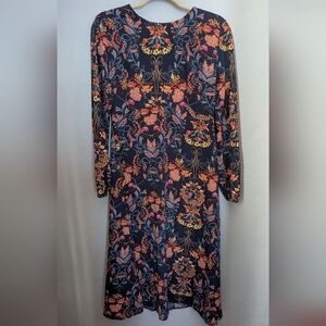 Chic Long Sleeve Floral Dress in Navy and Orange